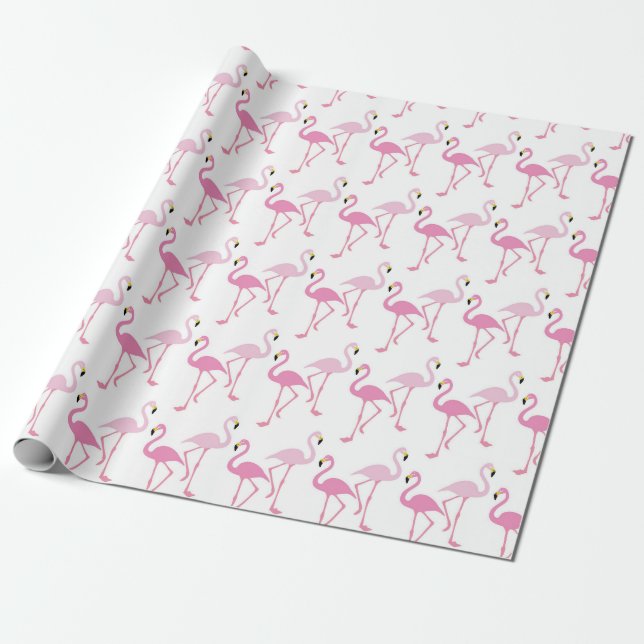 Papel De Presente Pássaro Exótico do Padrão Flamingo Cor-de-Rosa (Desenrolado)