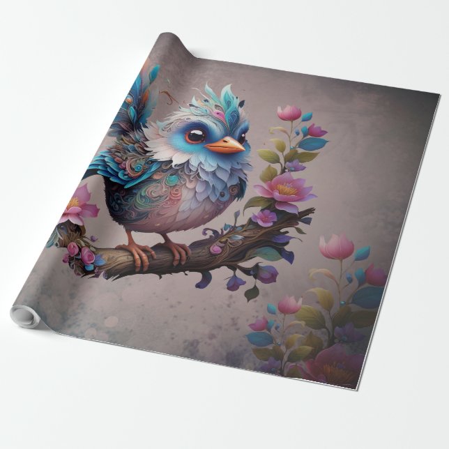 Papel De Presente Pássaro fantasma majestoso sentado em um galho (Desenrolado)