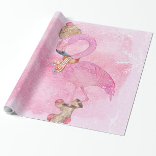 Papel De Presente Pássaro Flamingo de inverno, de inverno, cor-de-ro