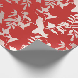 Papel De Presente Pássaro Humor, Pia Floral Rosa Ruby, Metálico Verm