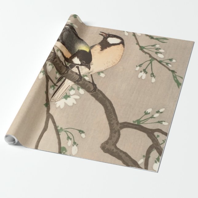 Papel De Presente Pássaro Japonês Asiático Ohara Koson Chapim Pássar (Desenrolado)