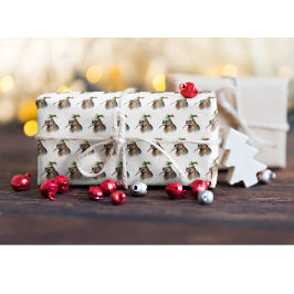 Papel De Presente Pássaro Kiwi bonito no Chapéu Elfo de Natal