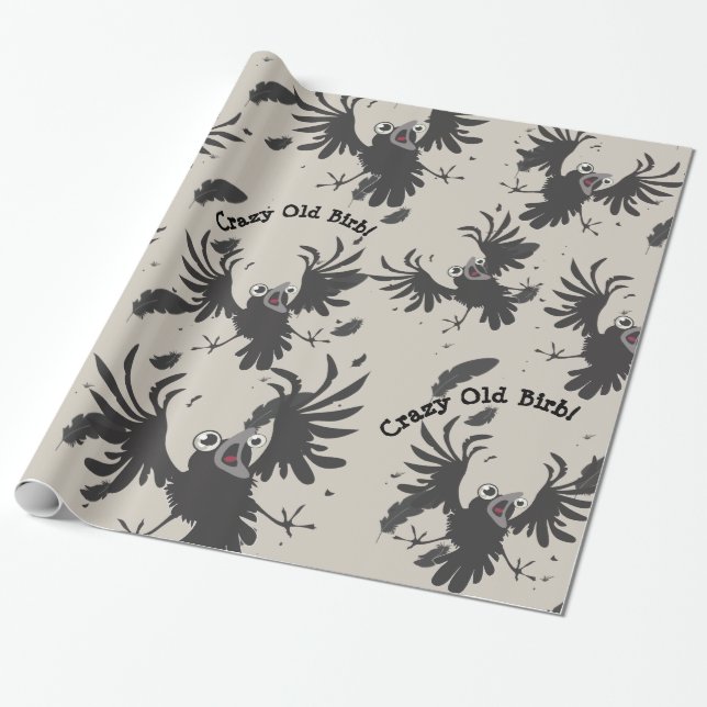 Papel De Presente Pássaro Louco Velho Corvo~papel de embrulho (Desenrolado)