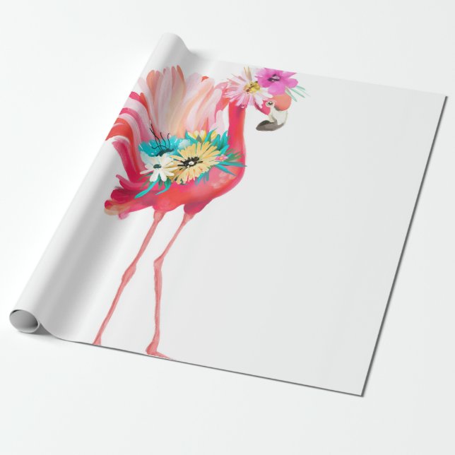 Papel De Presente Pássaro mexicano bonito e bonito, rosa e flamingo (Desenrolado)