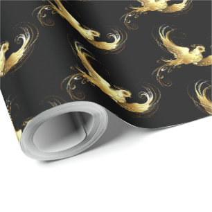 Papel De Presente Pássaro ouro sobre fundo preto