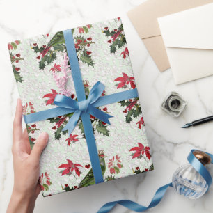 Papel De Presente Pássaro Rei % Poinsettias