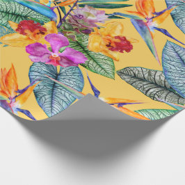 Papel De Presente Pássaro Tropical De Paraíso E Orquídea De Verão