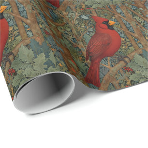 Papel De Presente Pássaro vermelho Nouveau, retrô cardeal