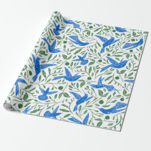 Papel De Presente Pássaros-beija-flores, padrão das folhas verdes
