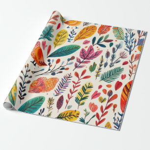 Papel De Presente Pássaros Boho Aquarela – Arte Inspirada na Naturez