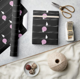 Papel De Presente Pássaros bonitos e engraçados em um padrão de fio