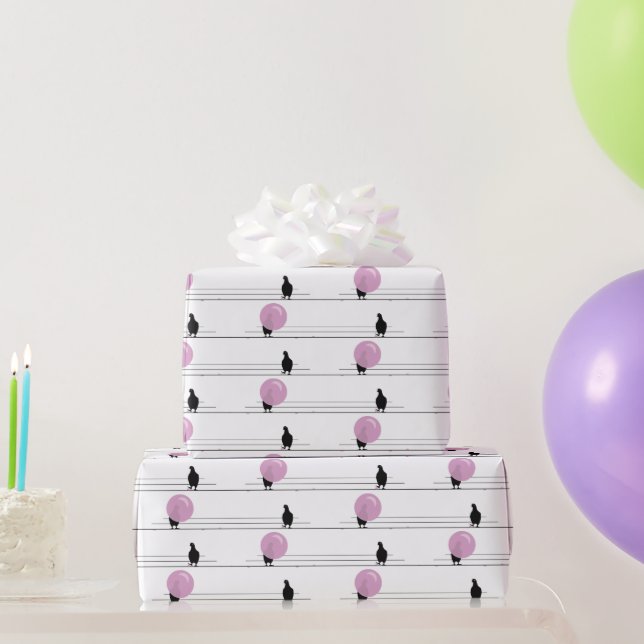 Papel De Presente Pássaros bonitos e engraçados em um padrão de fio  (Presentes para festas)