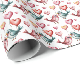 Papel De Presente Pássaros de amor de casamento fofo em azulejos