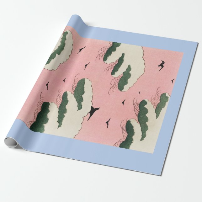 PAPEL DE PRESENTE PÁSSAROS DE JAPONÊS HOKUSAI E VESTUÁRIO (Desenrolado)