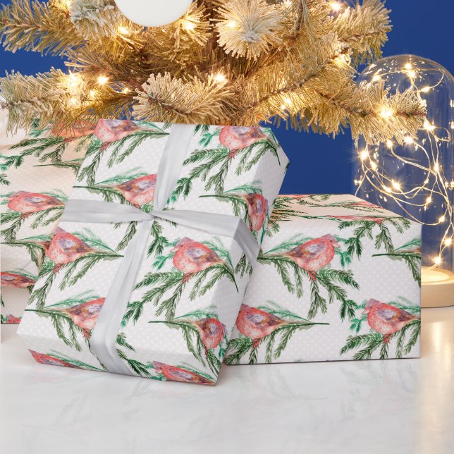 Papel De Presente Pássaros de Natal do Cardeal Vermelho (Feriados)