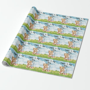 Papel De Presente Pássaros de um ano com primeiro aniversario de Gol