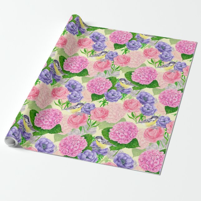 Papel De Presente Pássaros e flores (Desenrolado)