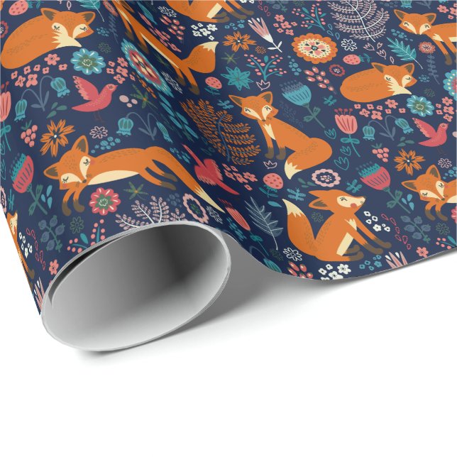Papel De Presente Pássaros e flores de raposas (Ponta do rolo)