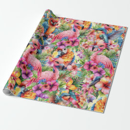 Papel De Presente Pássaros e Flores Tropicais