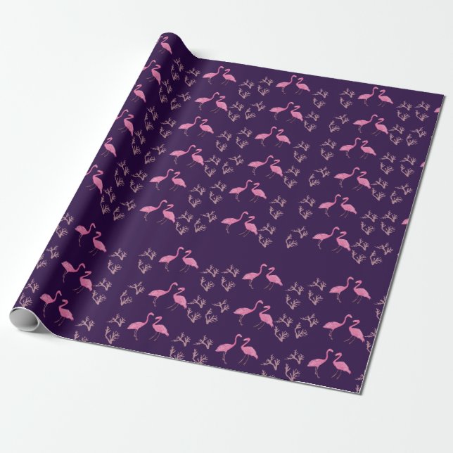 Papel De Presente Pássaros Flamingo Rosa (Desenrolado)