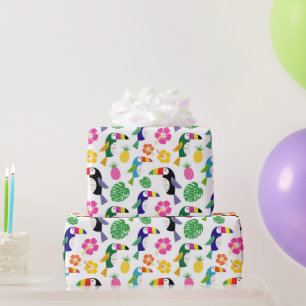 Papel De Presente Pássaros Tropicais e Abacaxis
