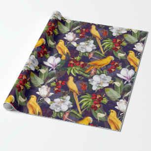 Papel De Presente Pássaros Tropicais - Padrão Selvagem - Roxo