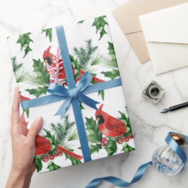 Papel De Presente Pássaros Vermelhos do Natal Pine Cones Brunch