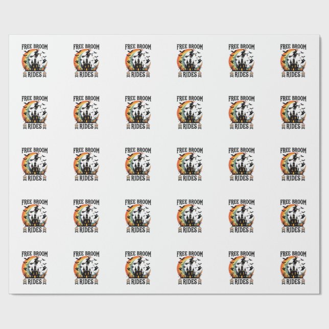 Papel De Presente Passeios de vassoura grátis Halloween Bruxa Castel (Aberto)
