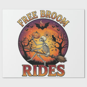 Papel De Presente Passeios de vassoura grátis Halloween Esqueleto Ab