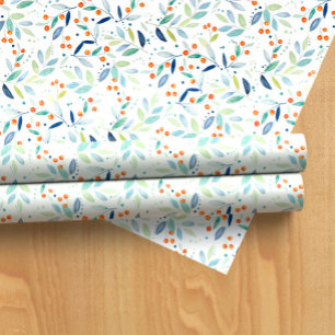 Papel De Presente Pastas coloridas folhas botânicas e padrão de baga