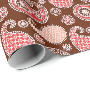 Papel De Presente Pastas, coral e castanho de chocolate
