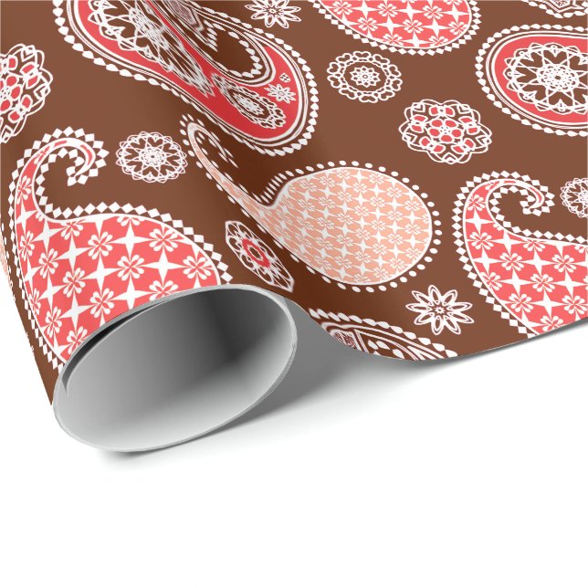Papel De Presente Pastas, coral e castanho de chocolate (Ponta do rolo)