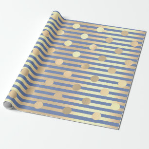 Papel De Presente Pastel Azul Dourado com Stripes bolinhas