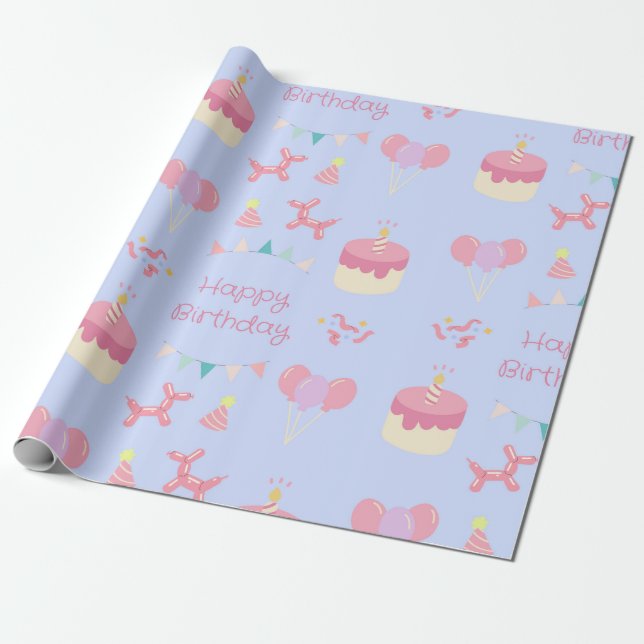 Papel De Presente Pastel Birthday Celebration (Desenrolado)