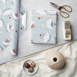 Papel De Presente Pastel Blue Cute Snowman Snowman Natal