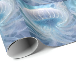 Papel De Presente Pastel Blue Jellyfish Arte Fractal Sob O Mar,