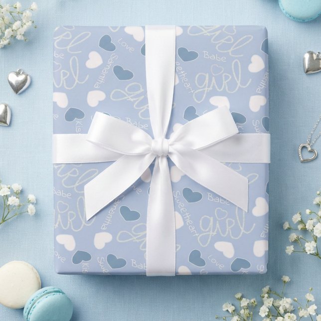 Papel De Presente Pastel Blue Love Hearts (Romantic blue hearts with a playful vibe, the perfect wrapping for any occasion.)