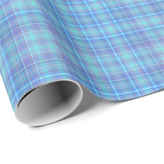 Papel De Presente Pastel Blue Plaid Pattern (Ponta do rolo)