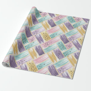 Papel De Presente Pastel Brushaft e Dourado Crisscross Abstrato