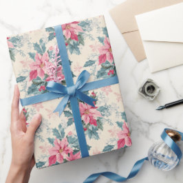 Papel De Presente Pastel Christmas Poinsettia Holiday Pattern