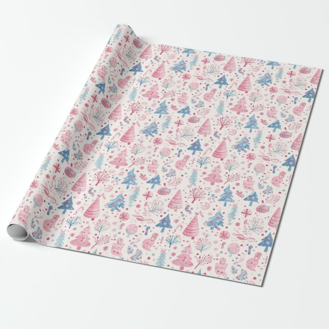 Papel De Presente "Pastel Christmas Wonderland Pattern" (Desenrolado)