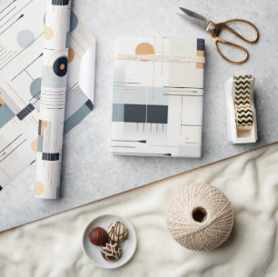 Papel De Presente Pastel colores do século médio padrão geométrico