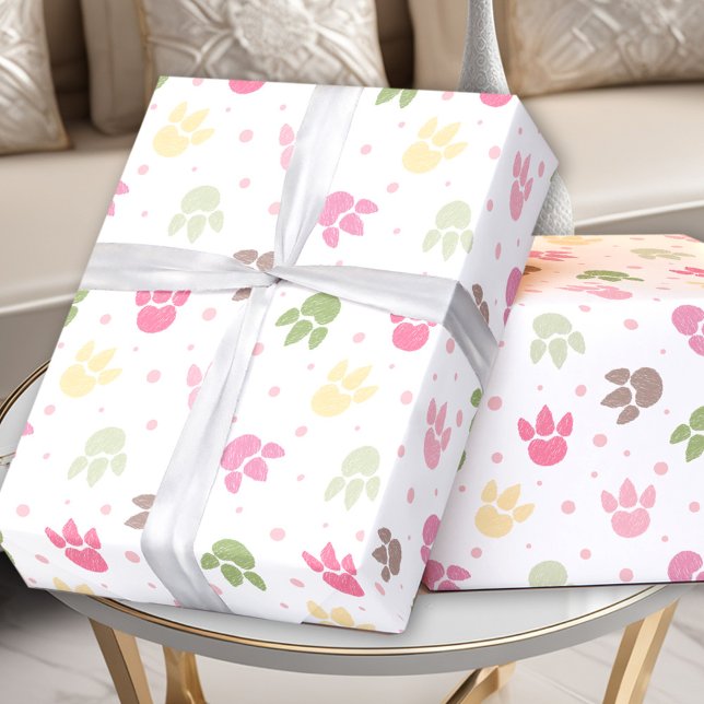 Papel De Presente Pastel Colorido de Pistas de Dinossauro (Dinosaur Footprints Pattern Girl Colorful Pastel Wrapping Paper)
