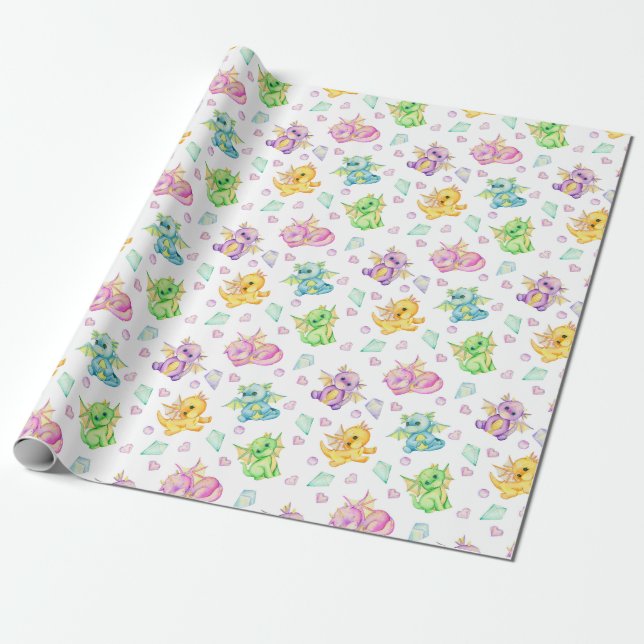 Papel De Presente Pastel Cute Dragões E Diamantes (Desenrolado)