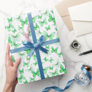 Papel De Presente Pastel de padrão de borboletas verdes e bonitas