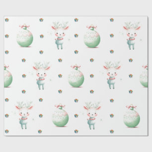 Papel De Presente Pastel Deer de Natal Adorável em Branco