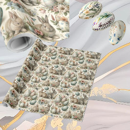 Papel De Presente Pastel Easter Bunny Decorative Eggs Spring Floral 