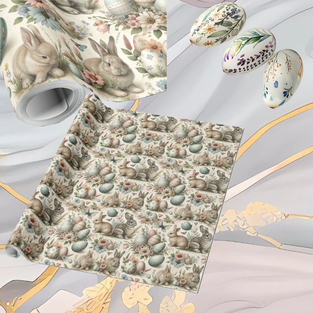 Papel De Presente Pastel Easter Bunny Decorative Eggs Spring Floral  (Pastel Easter Bunny Decorative Eggs Spring Floral Wrapping Paper)