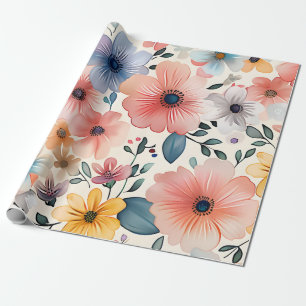 Papel De Presente Pastel Floral Fantasy