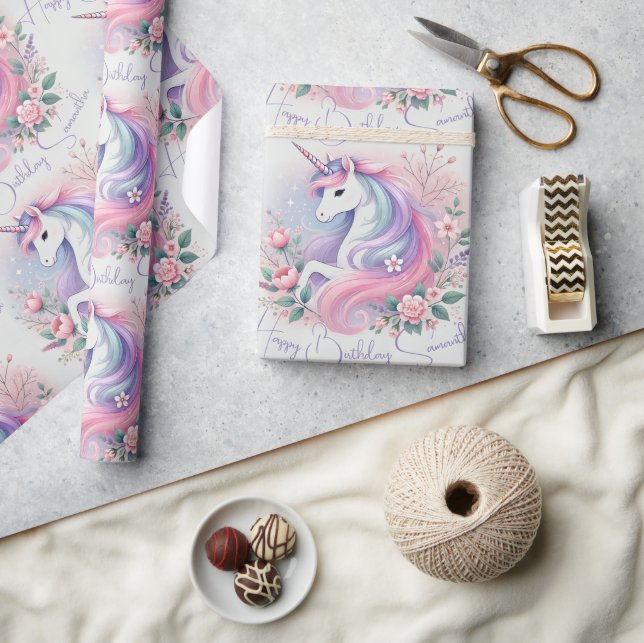 Papel De Presente Pastel Floral & Unicorn Wrappaper (Artesanato)